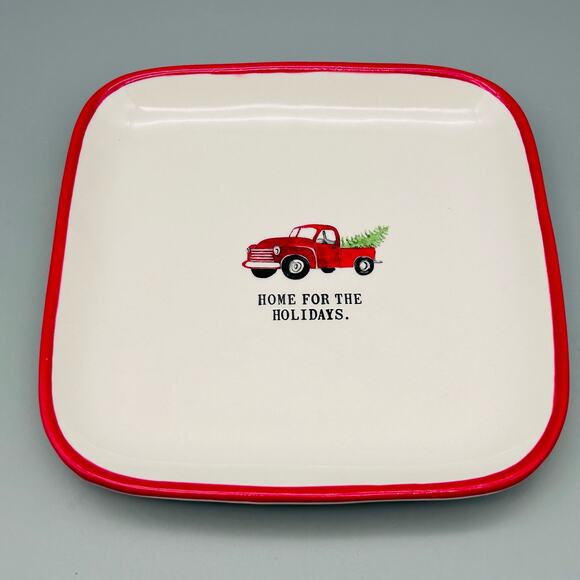 Rae Dunn “Home For The Holidays” Red Truck Plate By Magenta Artisan Collection - Picture 1 of 6